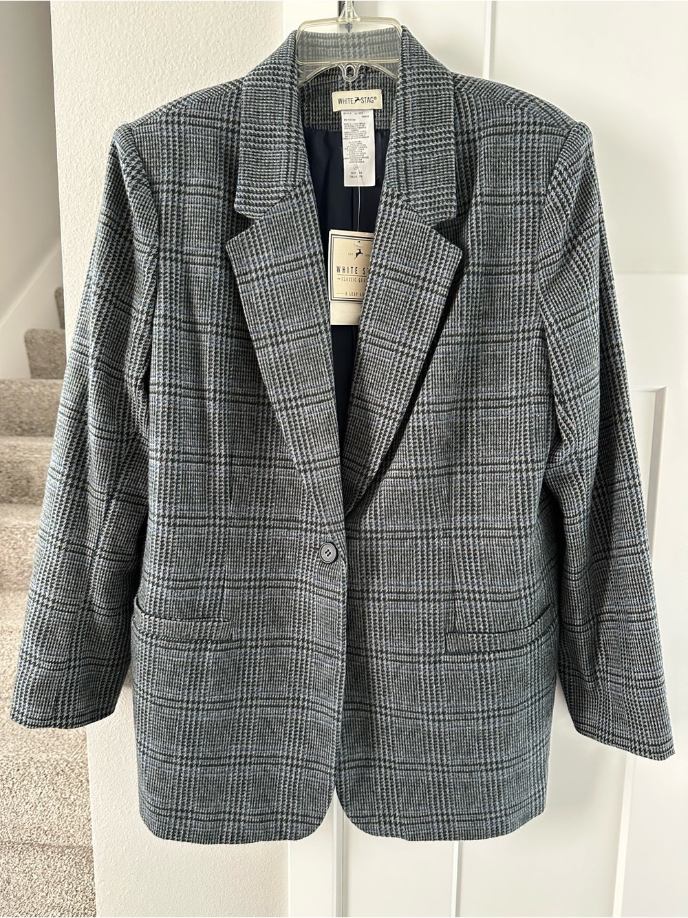 White Stag Women’s Gray Glen Plaid Blazer size 14 wool blend 70% wool 25% polyes - Picture 3 of 7